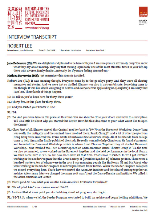 Collections | Search | Interview with Robert Lee (Transcript, English ...
